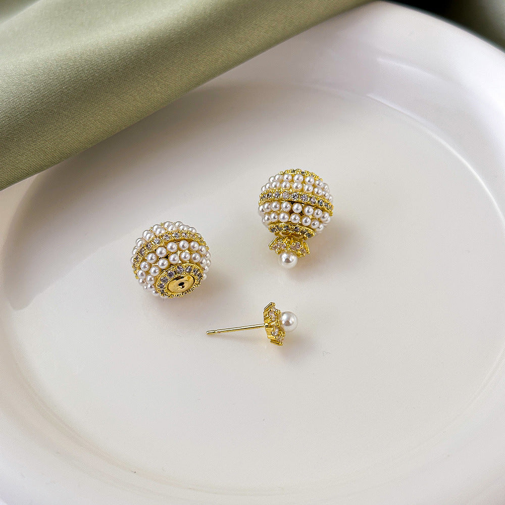 Gentle Diamond Ball Pearl Generous Temperament Wild Retro Personality Earrings