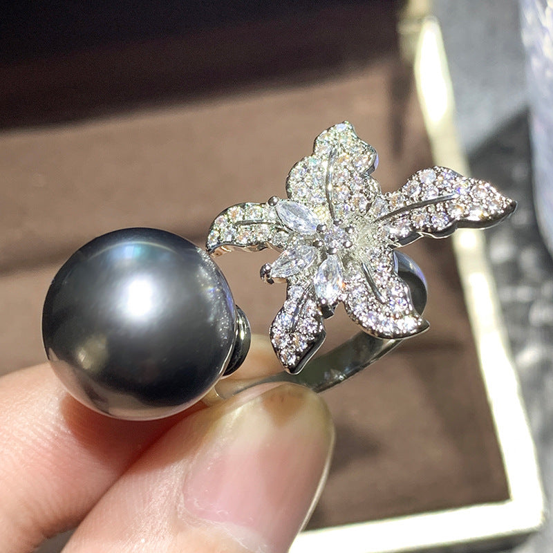 Inlaid Imitation Pearl Flower Starfish Temperament Open Rings