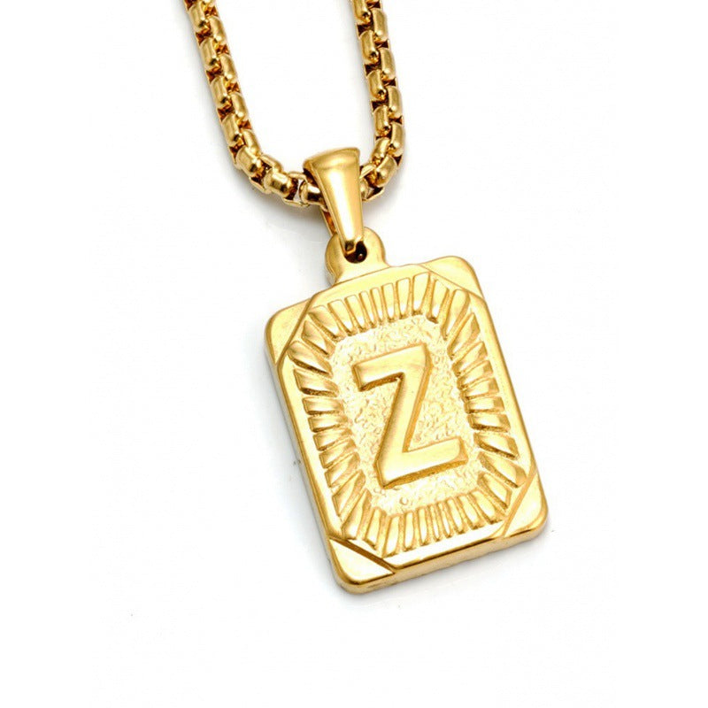 Men's Gold Square Double-sided English Letter Titanium Necklaces