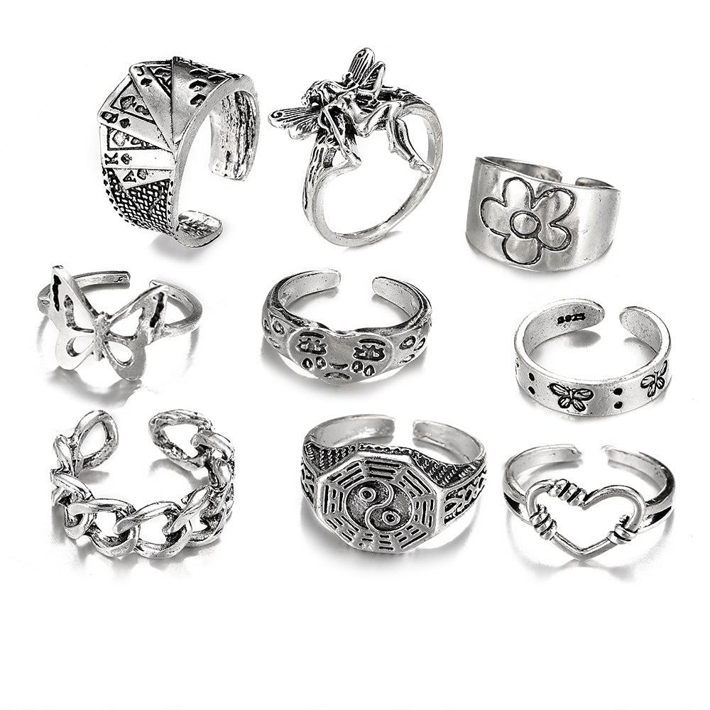 Vintage Crying Face Set Poker Hollow Rings