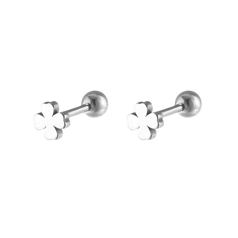 Style Minimalist Four-leaf Clover Temperament Female Simple Trendy Titanium Steel Ear Buckle