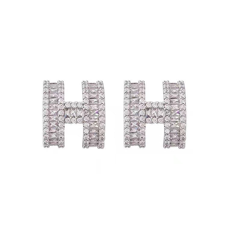 Luxury Micro Inlaid Zircon Alphabet Letter Refined Earrings