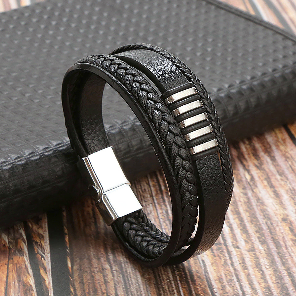 Women's & Men's Leather Titanium Steel Woven Bracelets