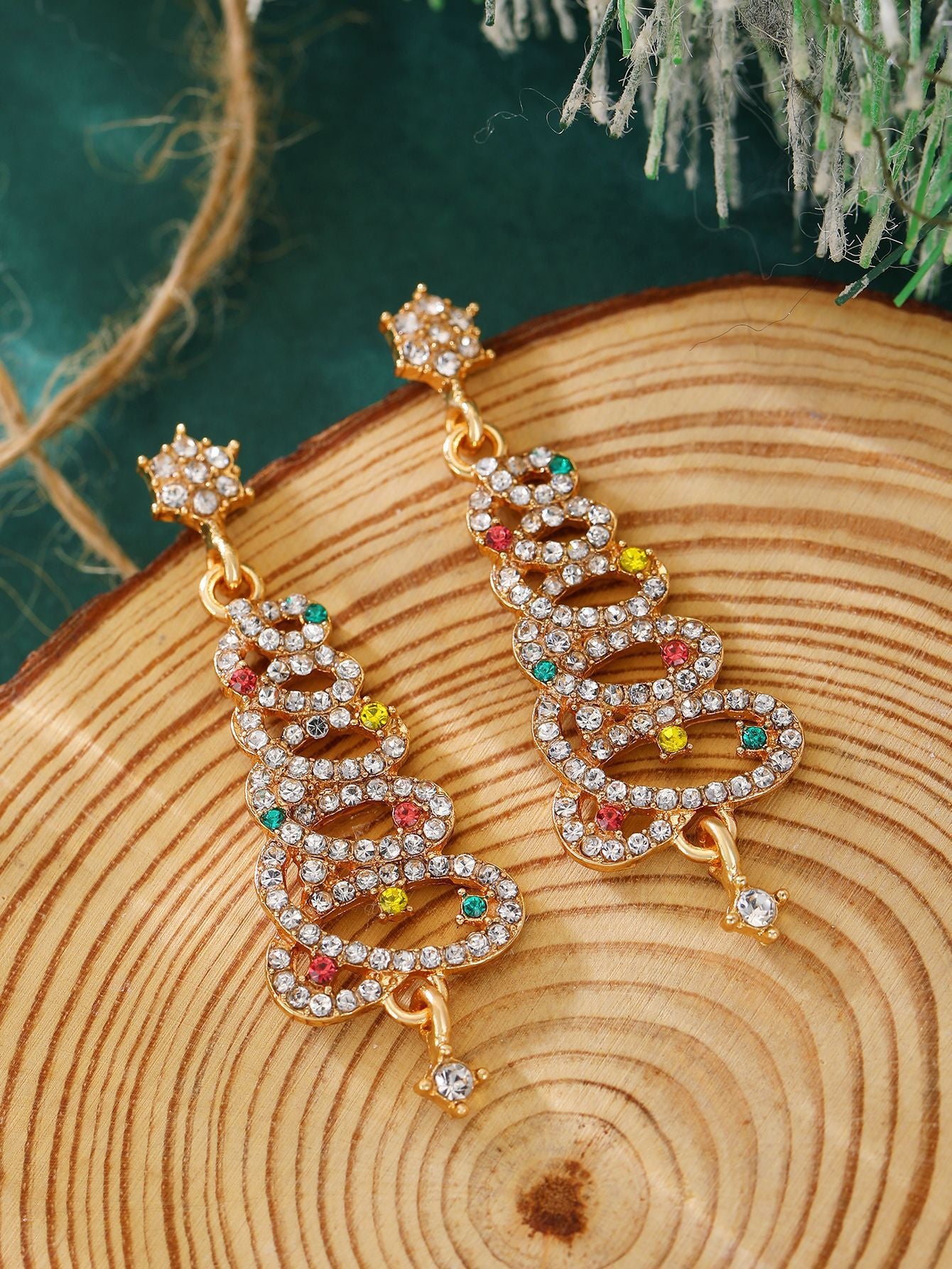 Women's Light Luxury Christmas Star Diamond Stitching Tree Earrings