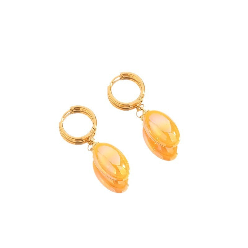 Women's Pear-shaped Water Drop Dopamine Painted Titanium Steel Simple Earrings