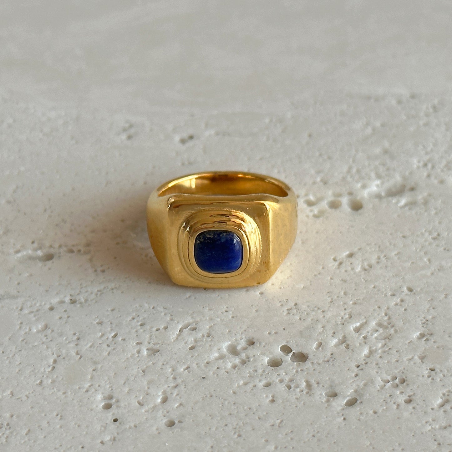 Gold Plated Titanium Steel Vintage Lapis Rings