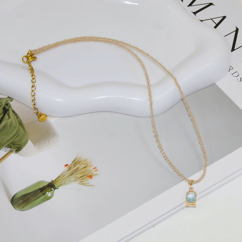 Women's Champagne Geometric Moissanite Clavicle Chain Light Luxury Minority Necklace