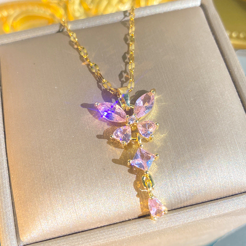 Women's Diamond Imitation Chalcedony Series Titanium Steel Exquisite High-grade Tassel Gourd Necklace
