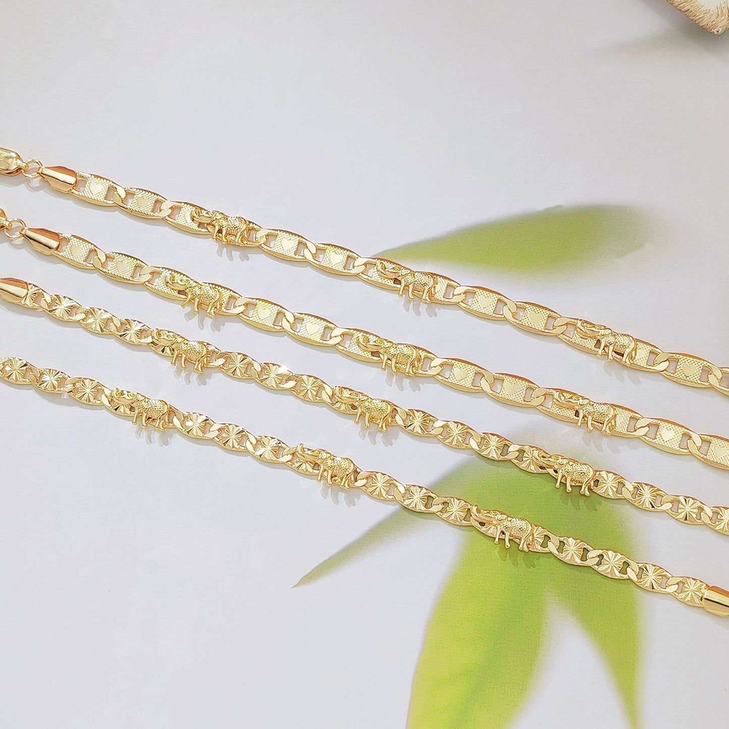 Women's Bright Surface Carven Design Elephant Gold Bracelet