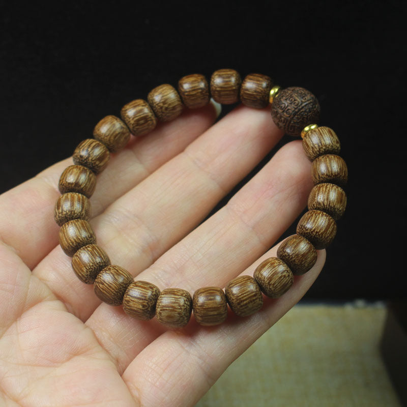 Natural Eaglewood White Round Beads Buddha Bracelet