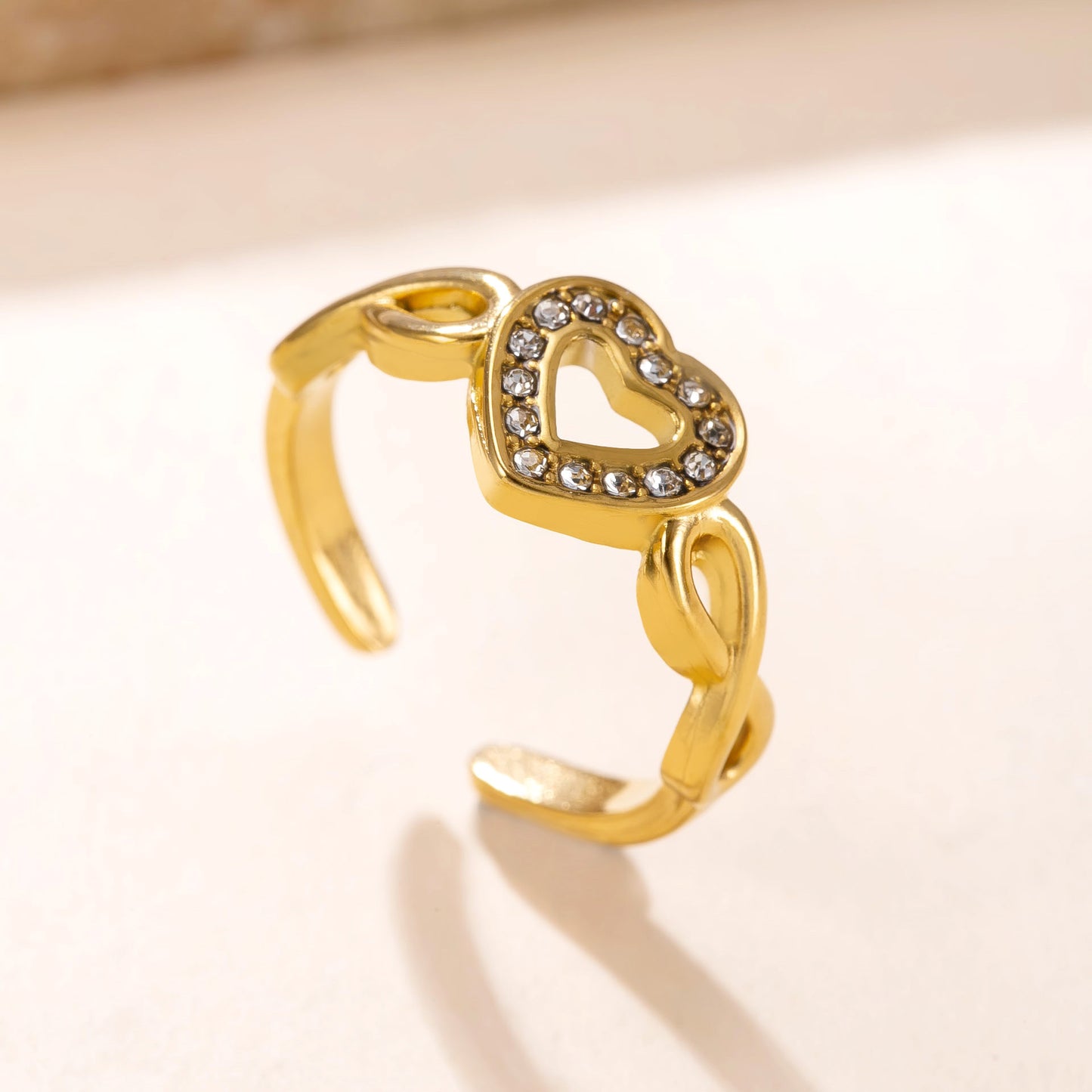 Titanium Steel Casting Chain Hollow Heart Index Finger Sweet Fashion Ring