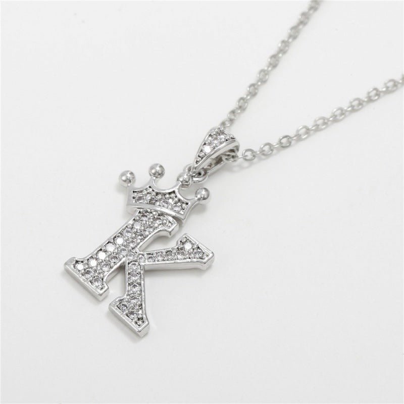 Zircon Crown English Letter Design Gold Clavicle Necklace
