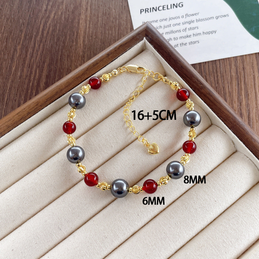 Natural Red Agate Beaded Pearl Sweater Necklaces