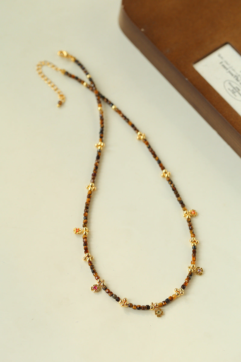 Women's Flower Colorful Natural Stone Tigereye Beaded Necklace