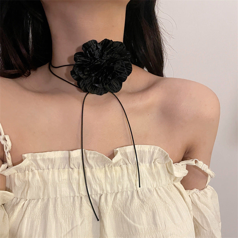 Style Black White Camellia Strap Neck Necklaces