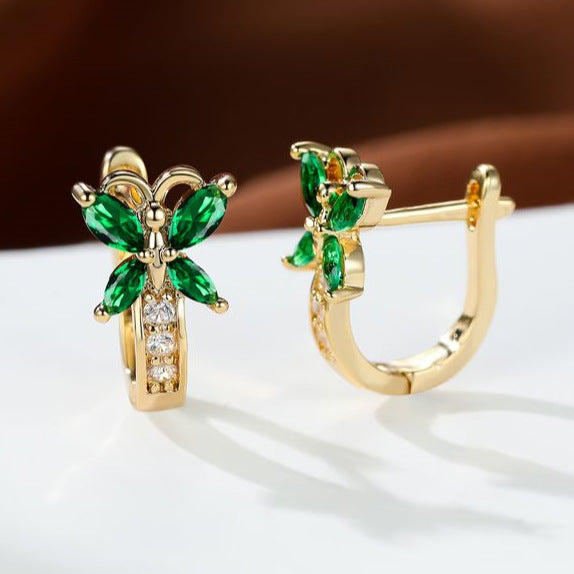 Women's Vintage Pastoral Style Edge Inlaid Zircon Small Butterfly Clip Earrings