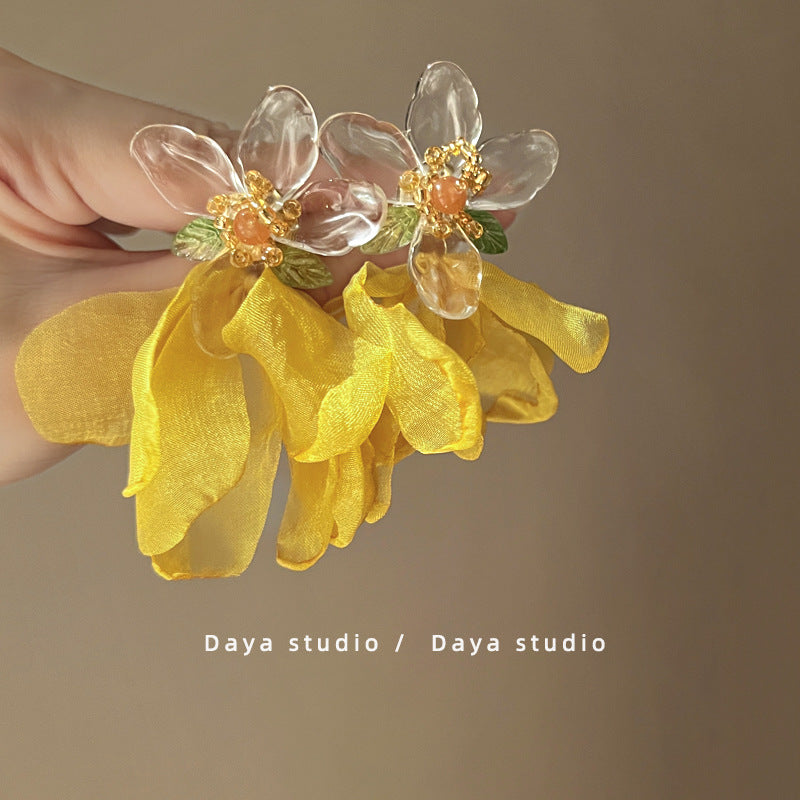 Fairy French Retro Chiffon Flower Tassel High Earrings