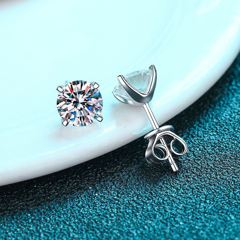 Sterling Sier Ear Divided Into Karat 2 Moissanite Stud Earrings