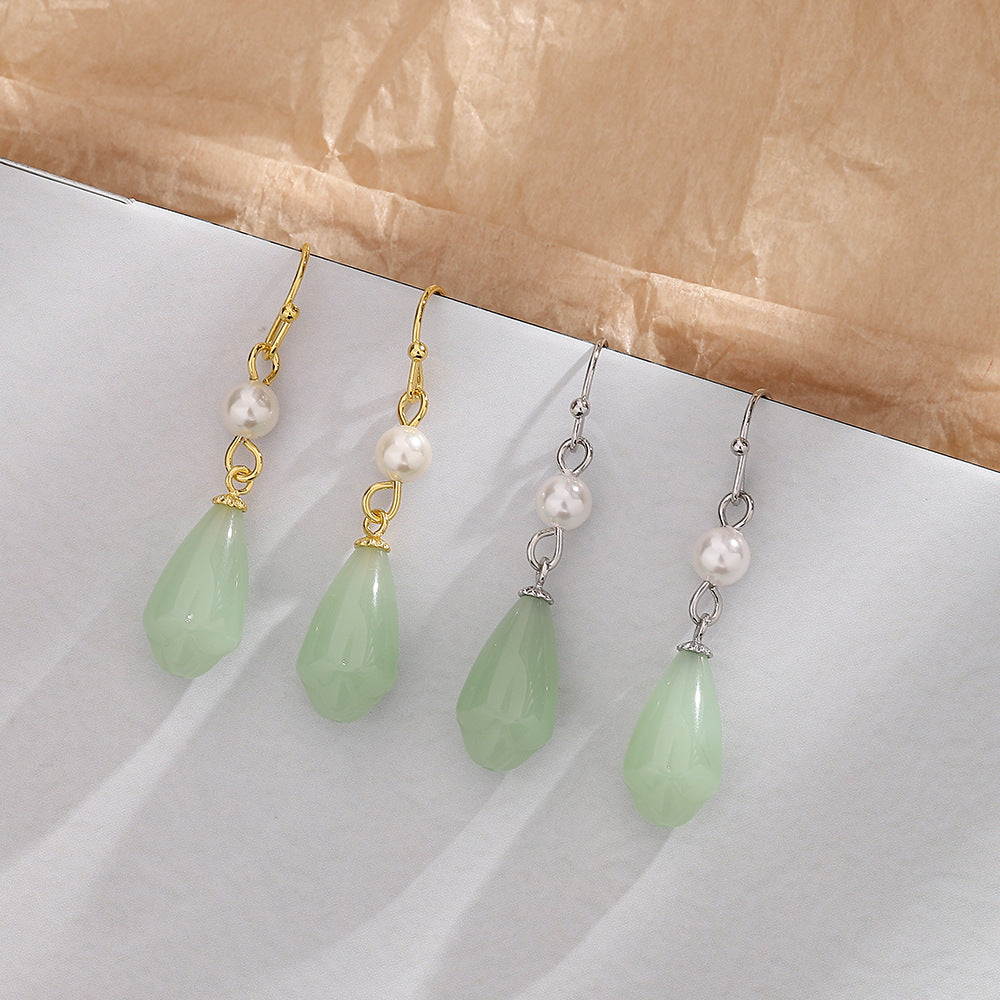 Imitation Jade Magnolia Eardrops Elegance Creativity Chinese Rings