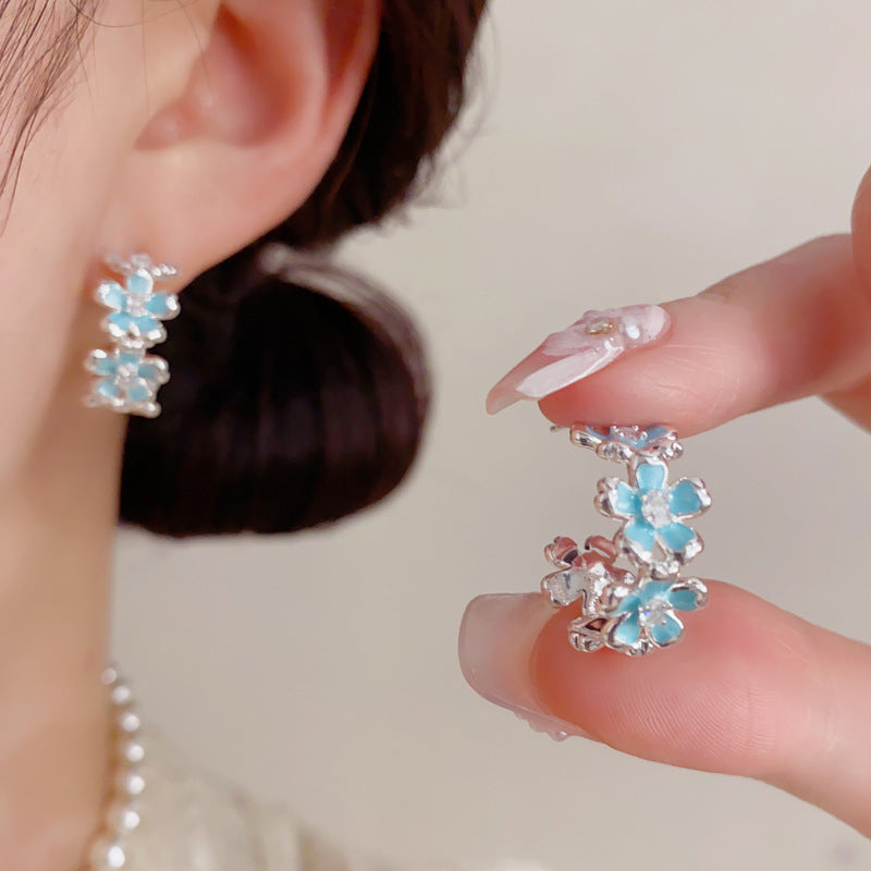 Summer Stylish Sweet Thick Sier Petals Ear Niche Temperament Light Rings