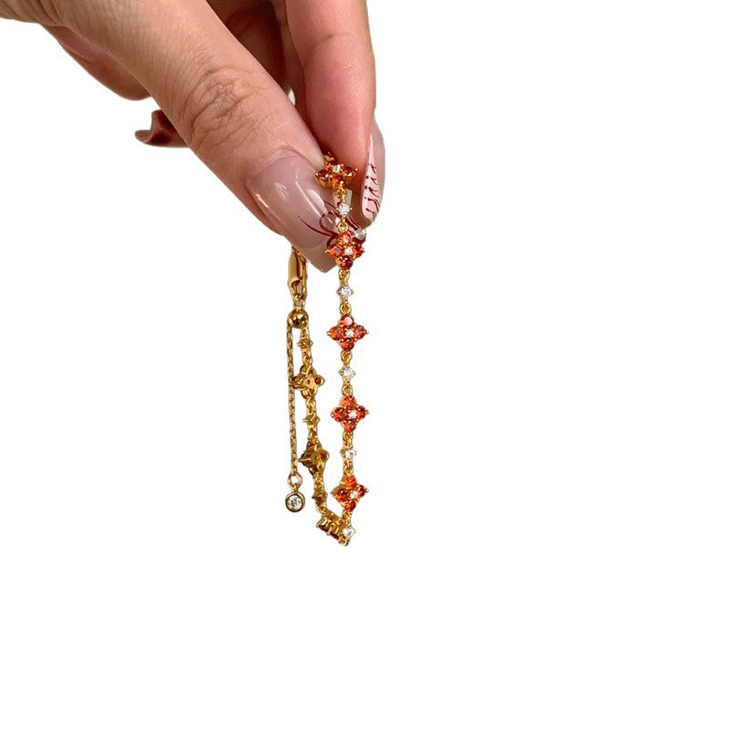 Diamond Clover Turquoise Female Daily High Sense Niche Exquisite Red Bracelet