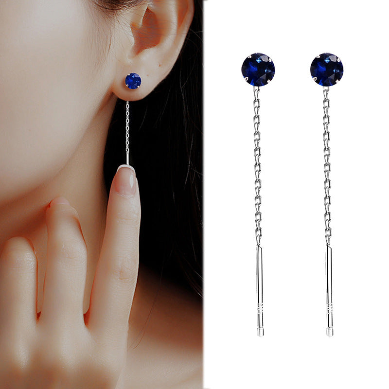 Women's Sterling Sier Inlaid Hanging Temperament Wild Color Zircon Earrings