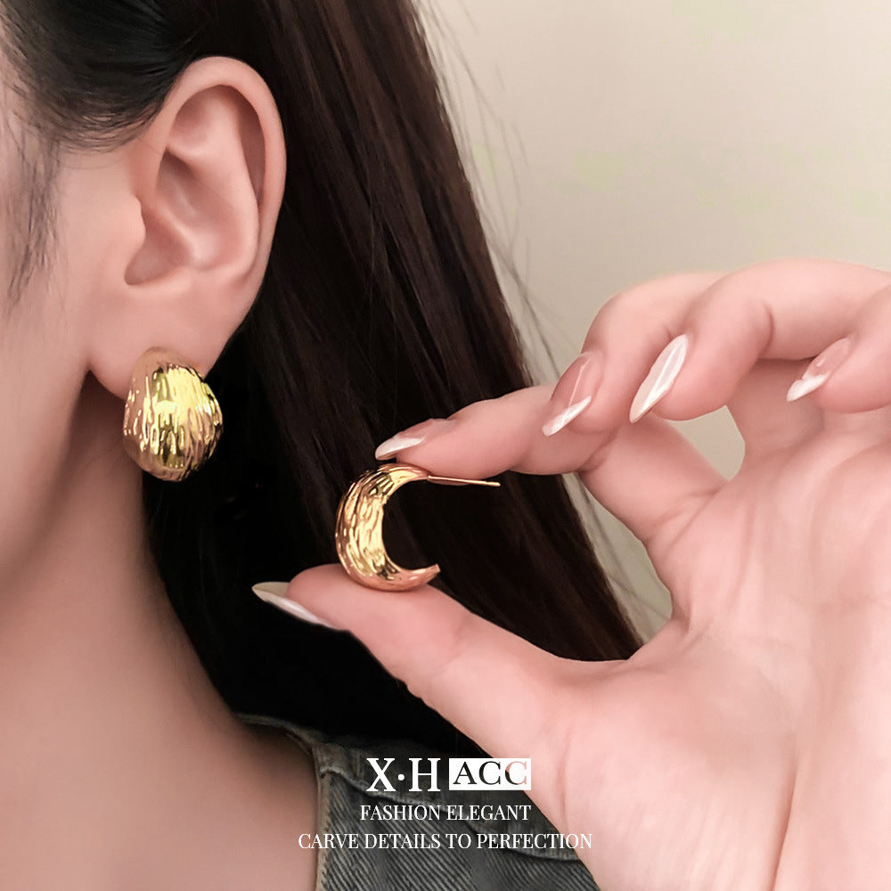 Fashionable Metal Texture Light Luxury Simple Earrings