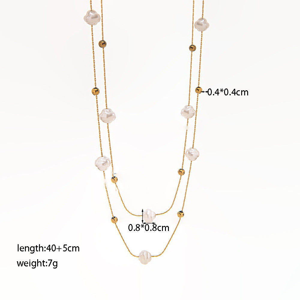 Women's Style Retro Baroque Short Pearl Double Layered Wear Light Luxury Necklaces