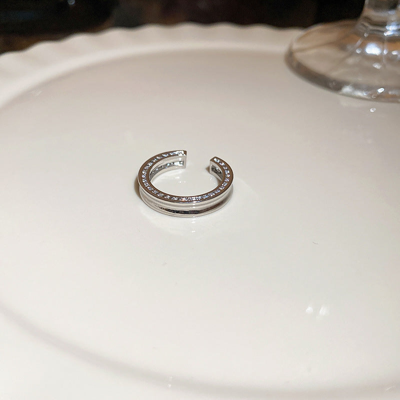 Women's Shining Diamond Snake-shaped Sier Open Advanced Texture Simple Trendy Cool Ring