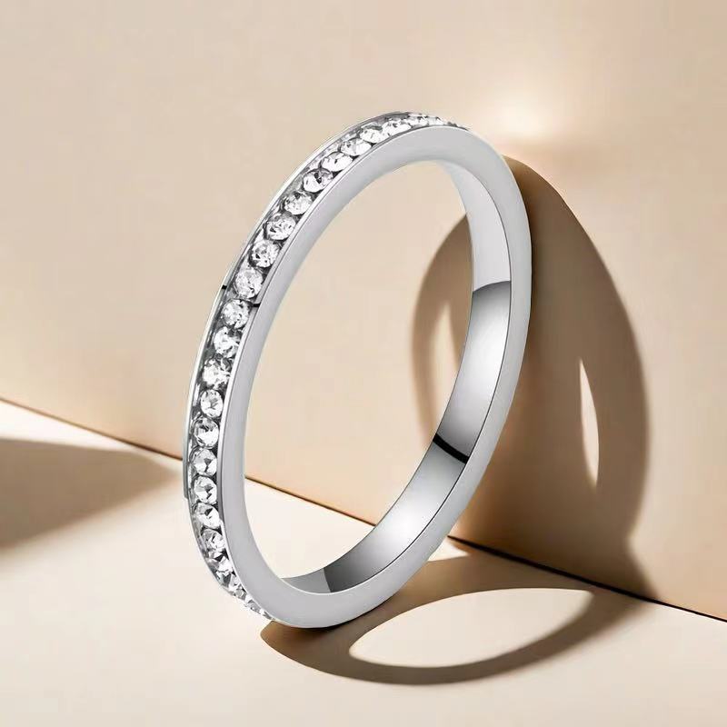 Stainless Steel Female Niche Wide Diamond Cold Titanium Rings