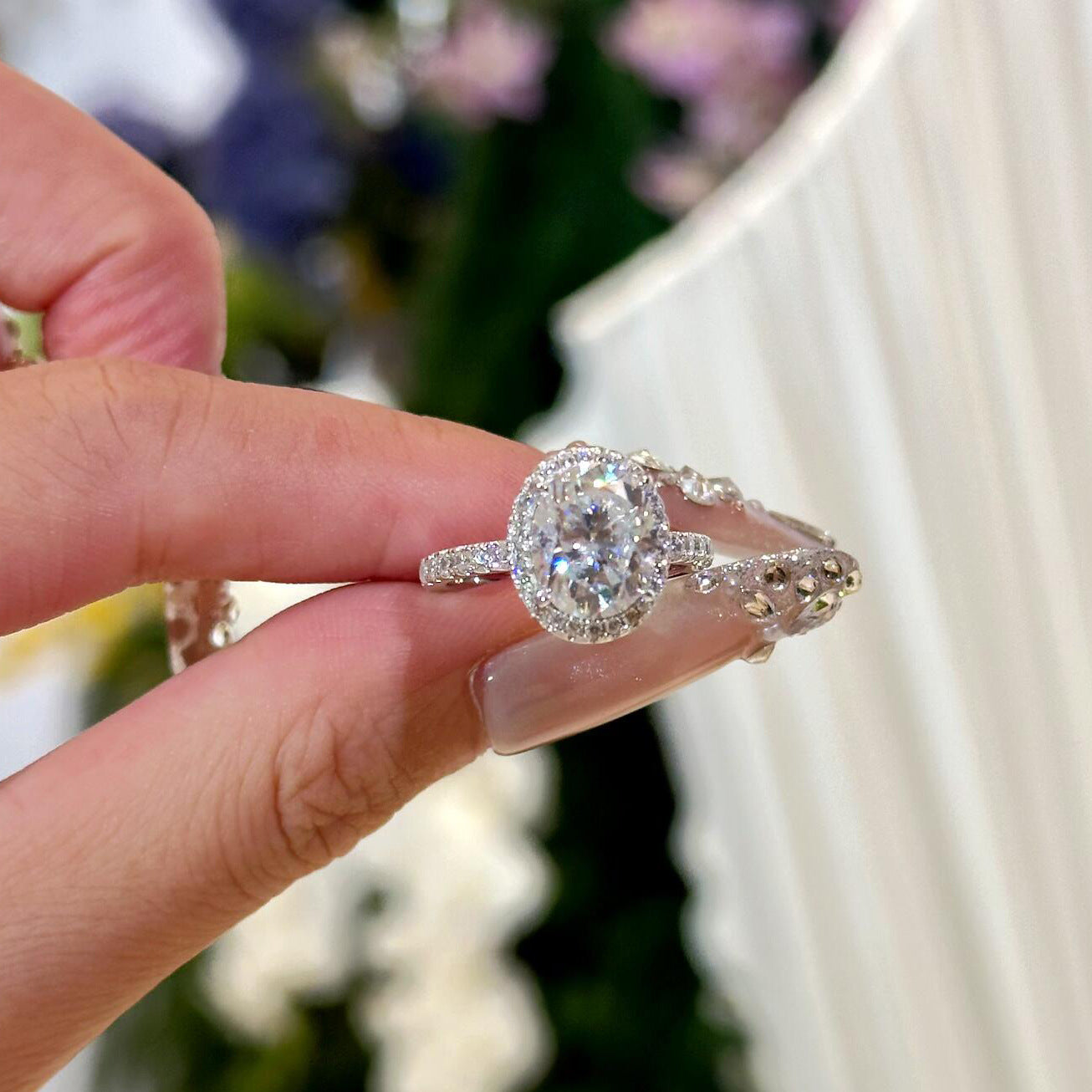 Flower Cut Simulation Moissanite Proposal Opening Female Ring