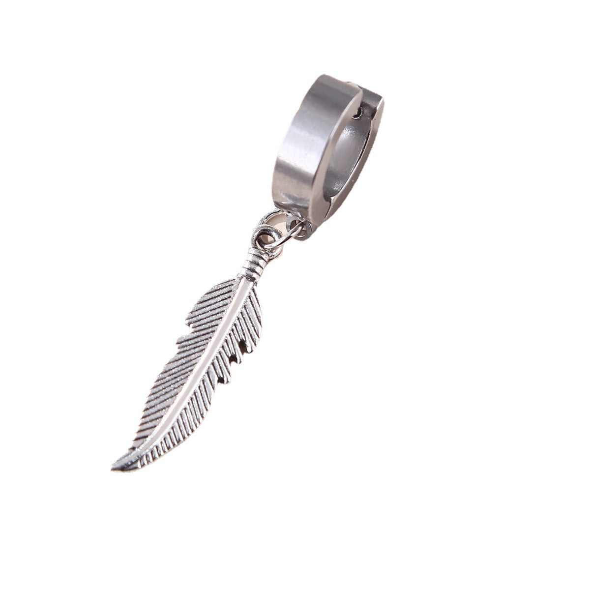 Women's & Men's Hop Punk Lightning Feather Cross For Titanium Ear Buckle