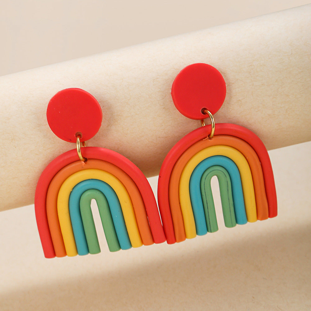 Bohemian Polymer Clay Handmade Rainbow Eardrop Stud Earrings