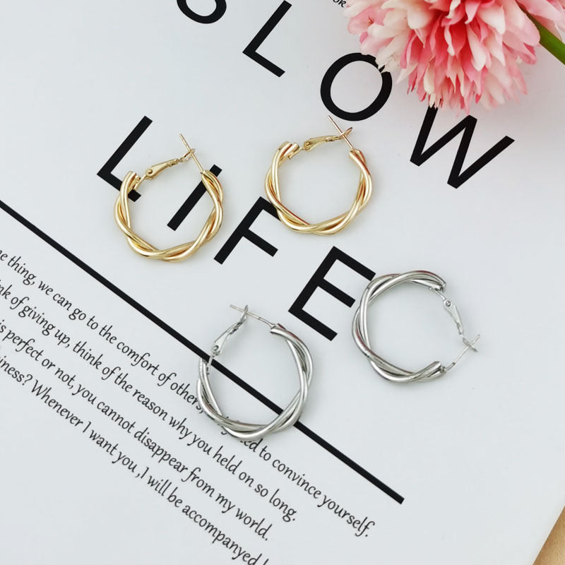 Women's Sier Needle Fashion Geometry Pattern Twist Simple Metal Personality Trendy Rings