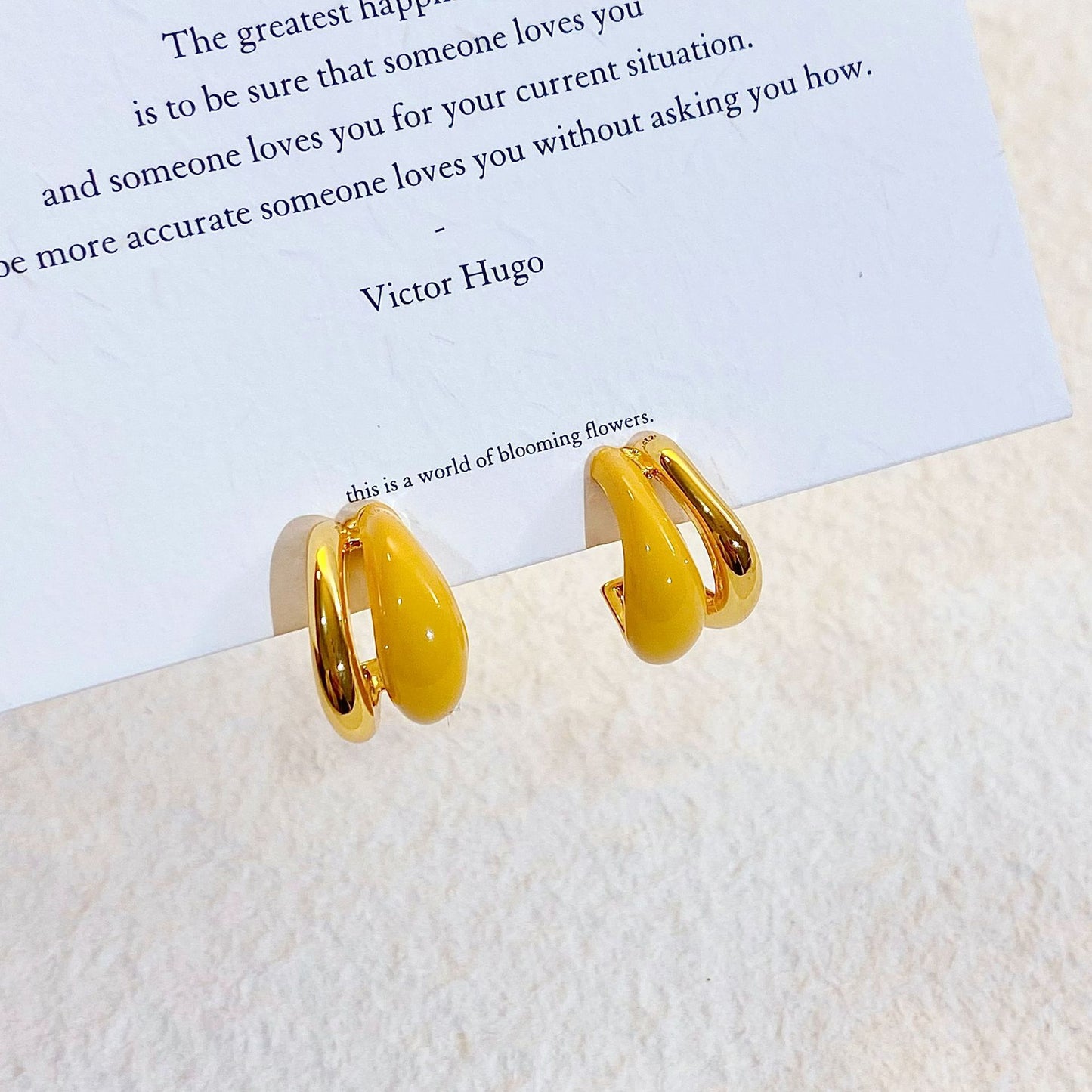 Plated Real Gold Ginger Flower Enamel Drip Glazed Female Sweet Earrings