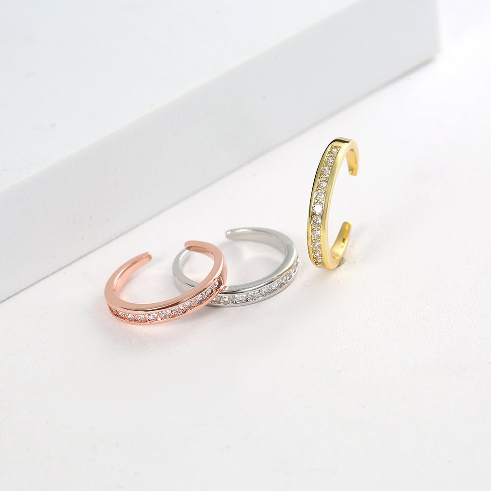 Real Gold Plating Simple Round Diamond Light Luxury Minority Temperament Ring
