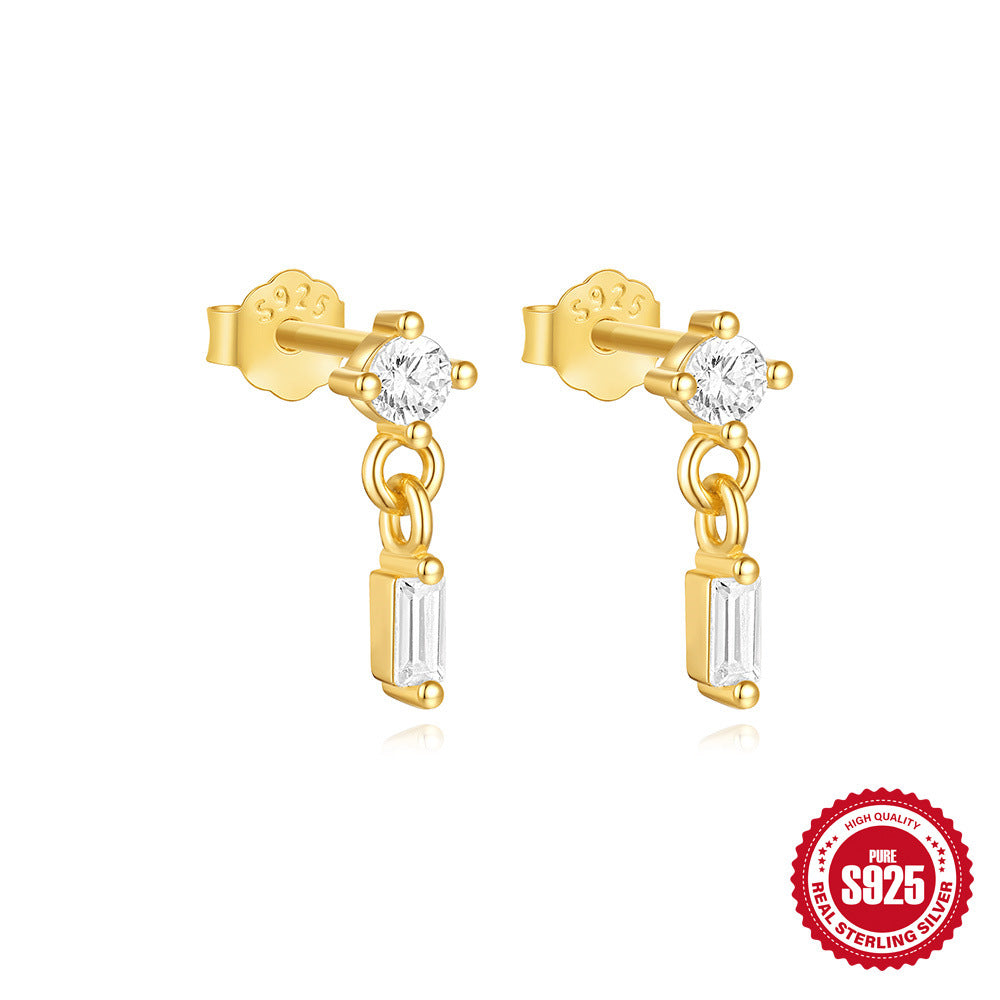 Sier Minimalist Diamond Rectangular Tassel Water Earrings