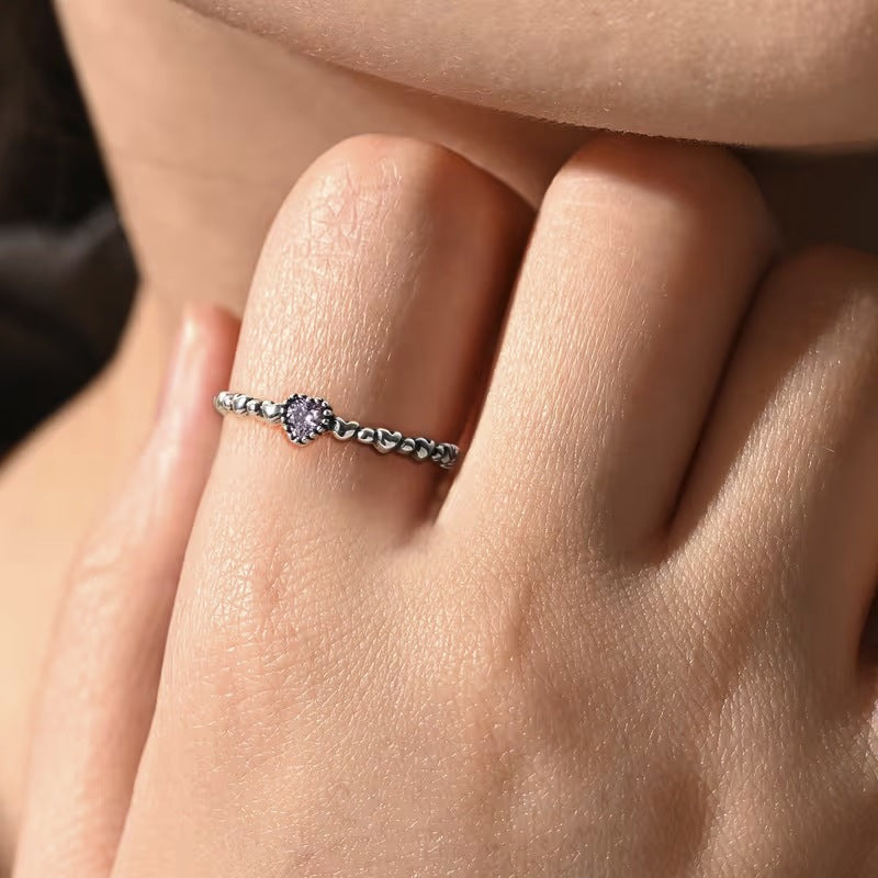 Women's Vintage Thai Sier Horseshoe-shaped Ball Edge Pink Shiny Ring