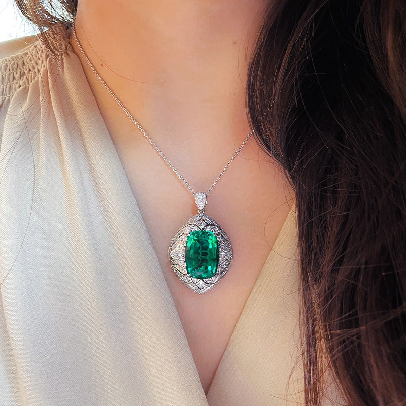 Live Simulation Emerald Tourmaline Full Diamond Open Pendants