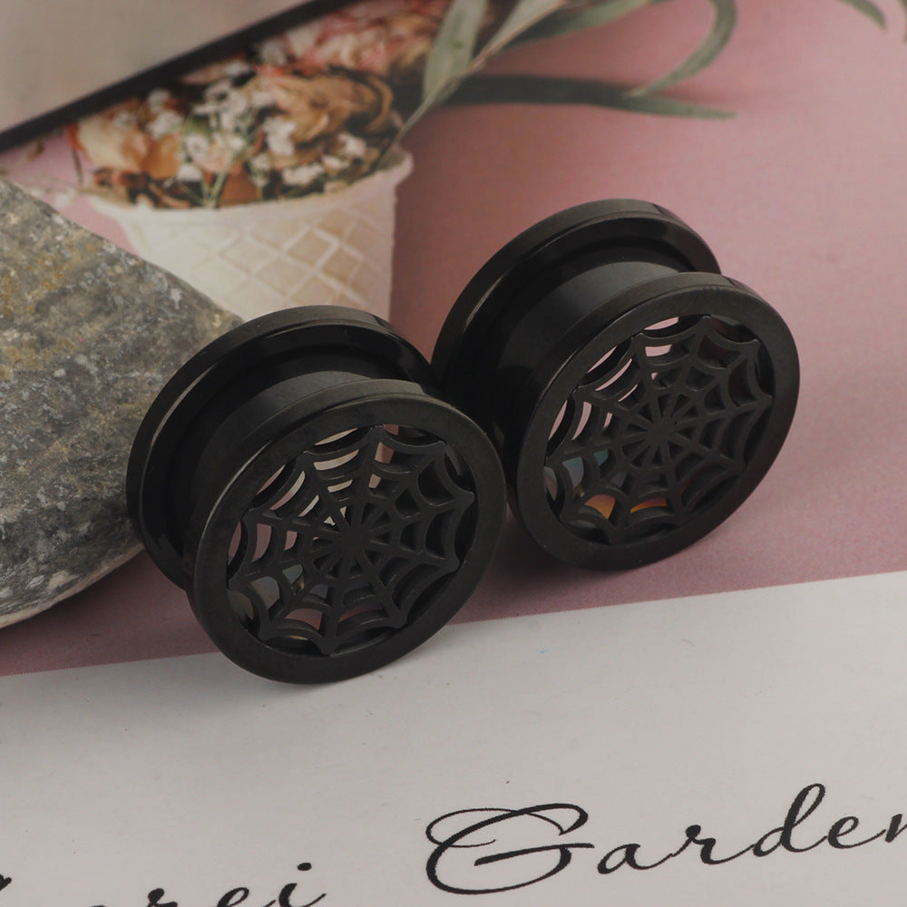 Launch Black Pulley Spider Web Ear Stud Earrings