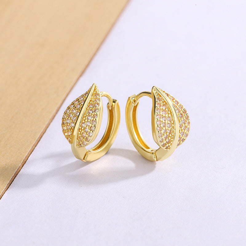 Luxury Full Diamond Leaf-shaped Female Niche High-grade Versatile Exquisite Earrings