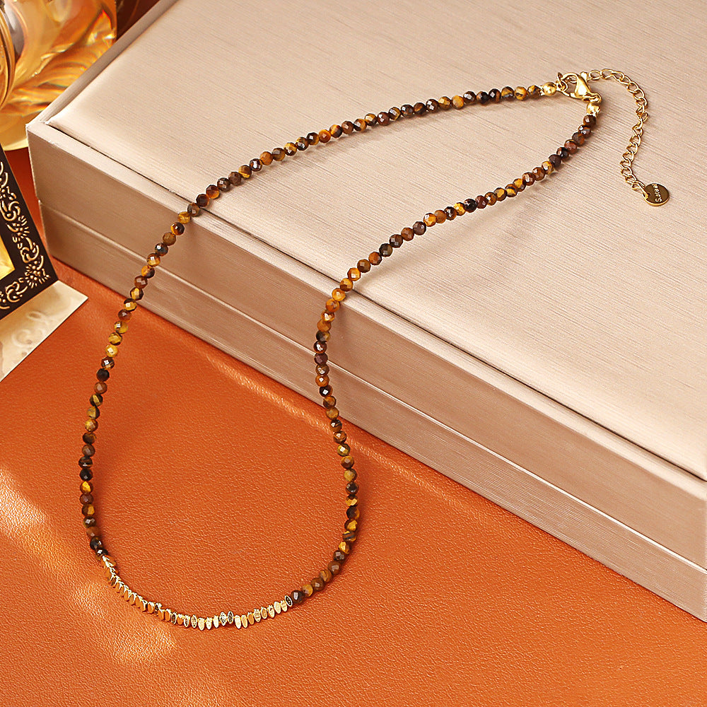 Natural Tigereye Lapis Lazuli Beaded Fashion Exquisite Niche Necklace