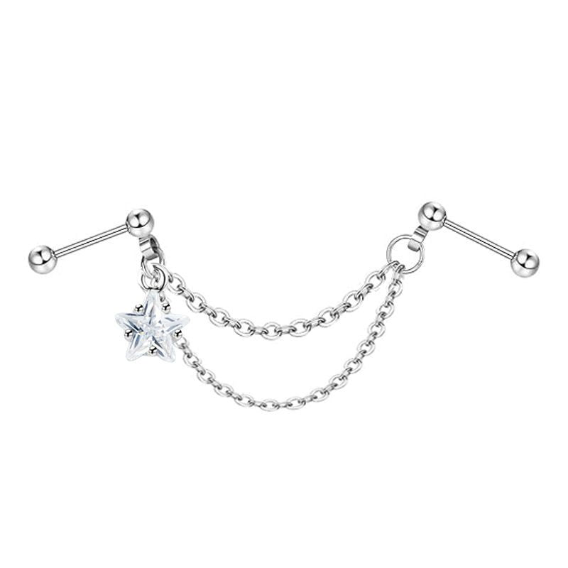 Ball Fashion Piercing Stainless Steel Chain Zircon Moon Heart-shaped Ear Earrings