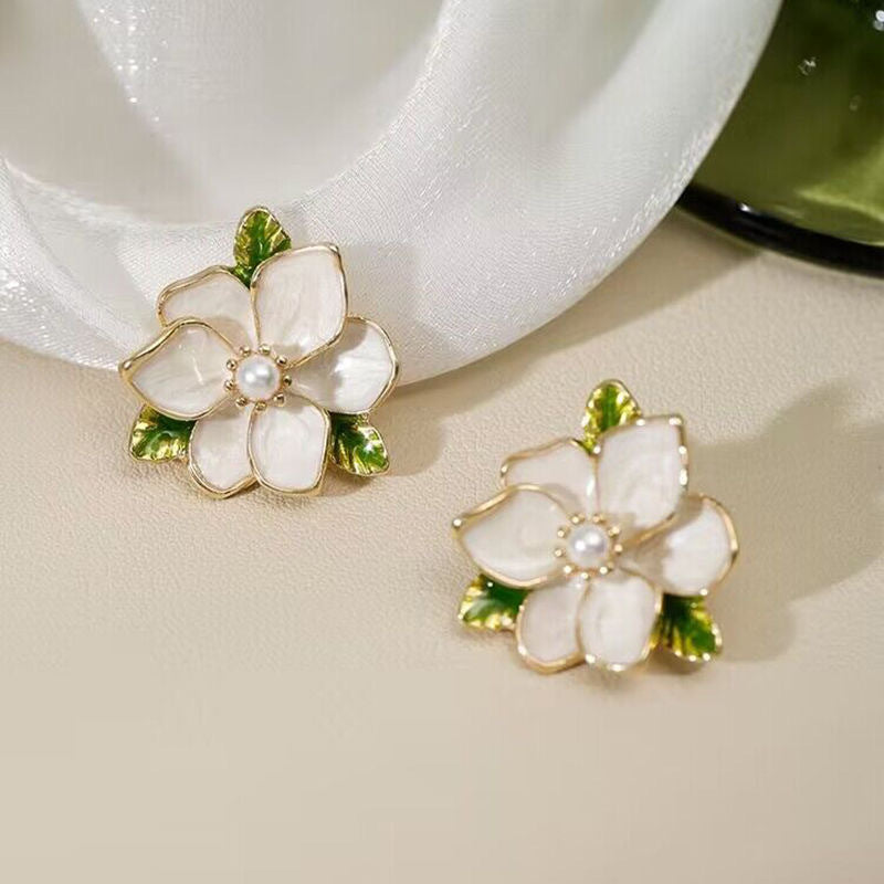 Gardenia Flower Female Premium Mori Temperament Earrings
