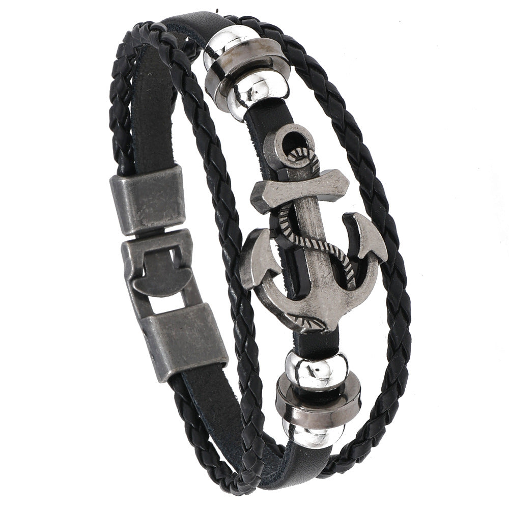 Jewelry Punk Leather Alloy Boat Anchor Bracelets