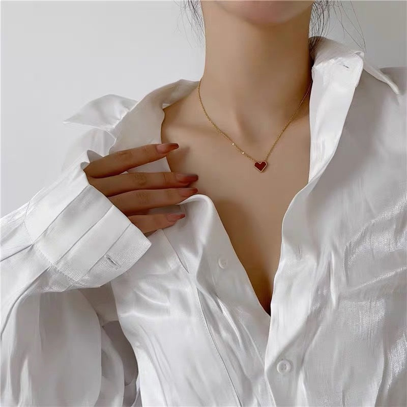 Women's Exquisite Red Fritillary Heart-shaped For Sweet Necklace