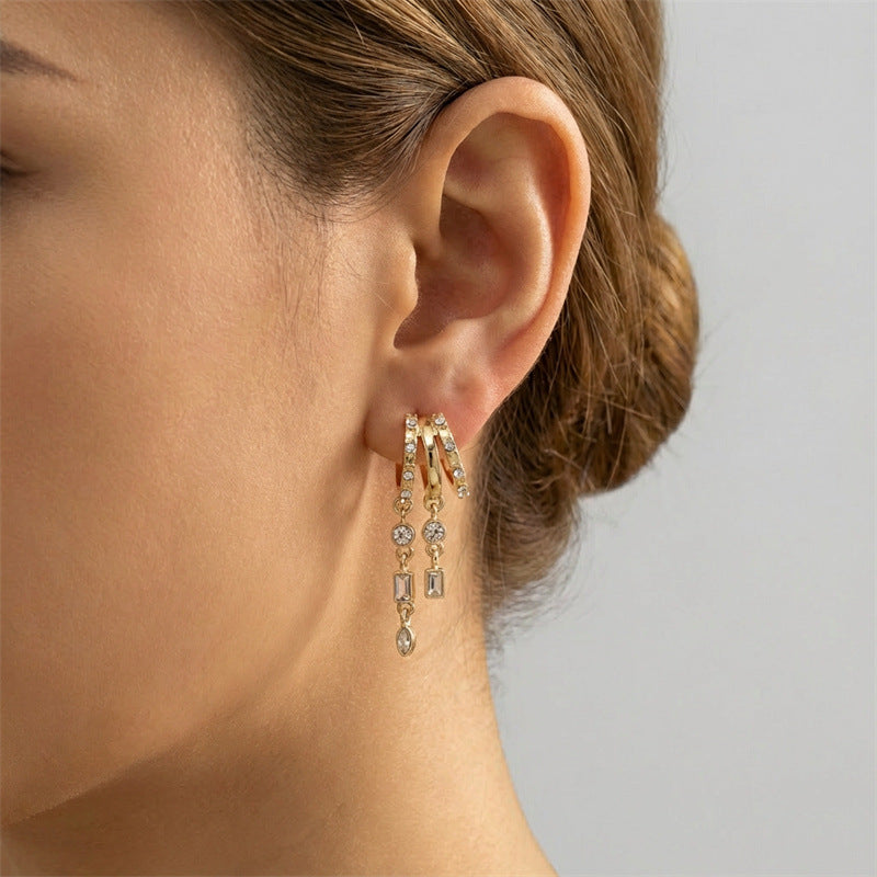 Irregular Tassel Niche Personality Design Diamond Light Earrings
