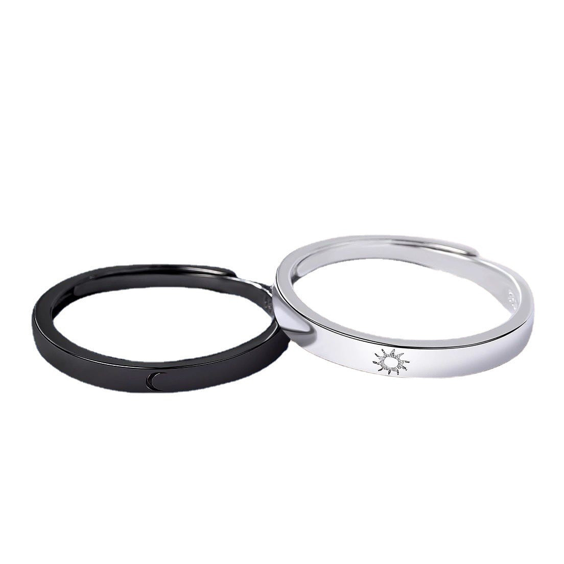 Lovers Black White Pair Of Open Long-distance Love Rings