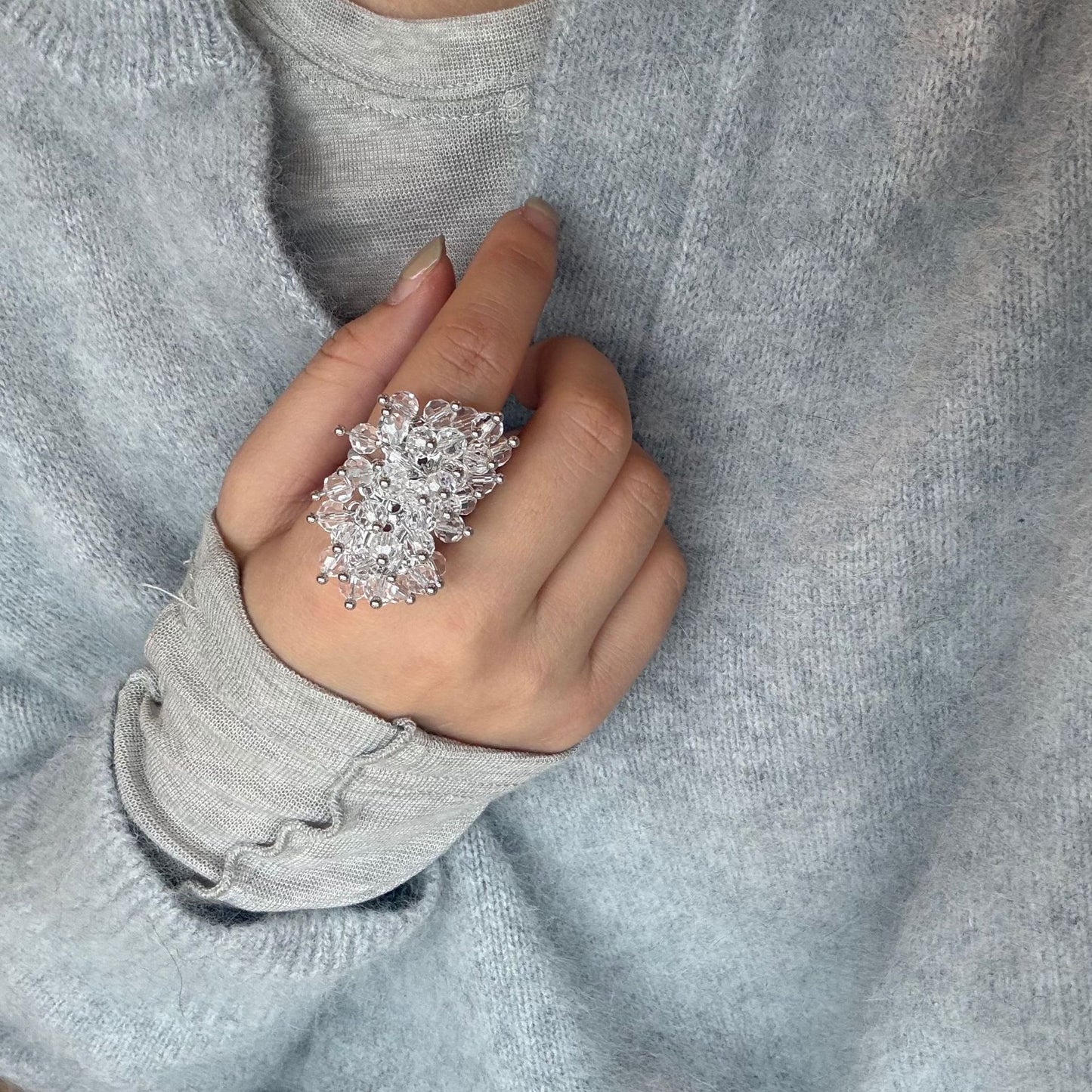 Women's Woven Crystal Tassel Exaggerated Gold Sier Color Water Drop Ring