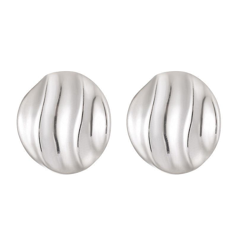 Retro Stainless Steel Pleated Wave Glossy Fashion Gold Stud Earrings